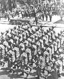 Romanian paratroopers at the 10 May parade, passing in front of King Mihai I